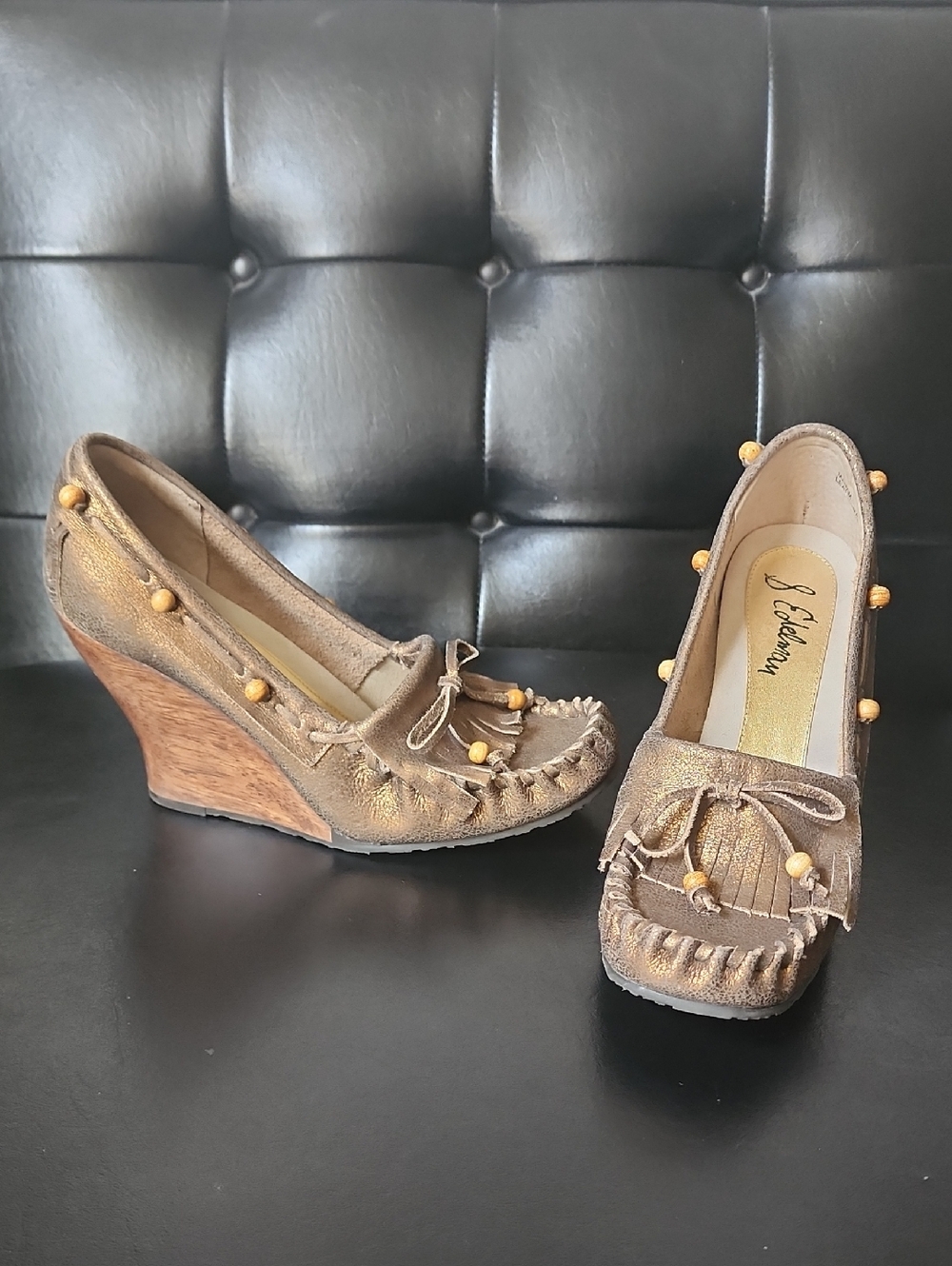Sam Edelman Angelina Suede Wood Wedge Moccasins Size 8.5 Vintage Y2K Boho